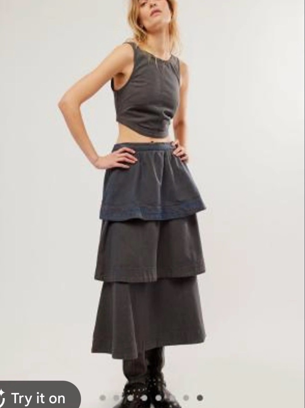 Free People Washed Charcoal Tiered Maxi Skirt